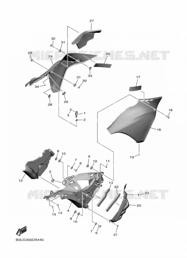 FAIRING 3 Yamaha MOTO 1000 2025 R1  YZF1000W