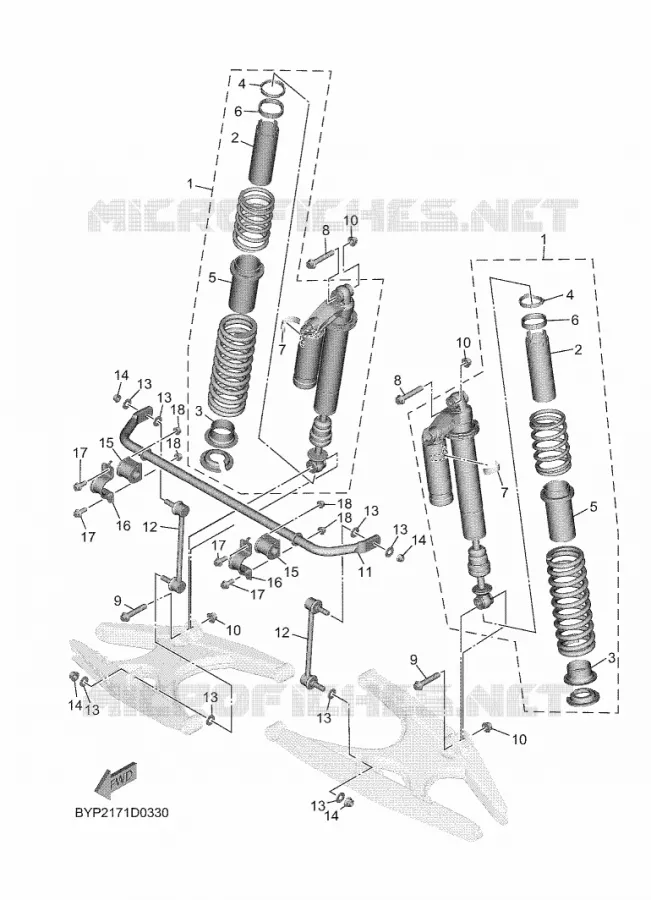 REAR SHOCK ABSORBER Yamaha SIDE BY SIDE 1000 2025 WOLVERINE  YXF1000ELS