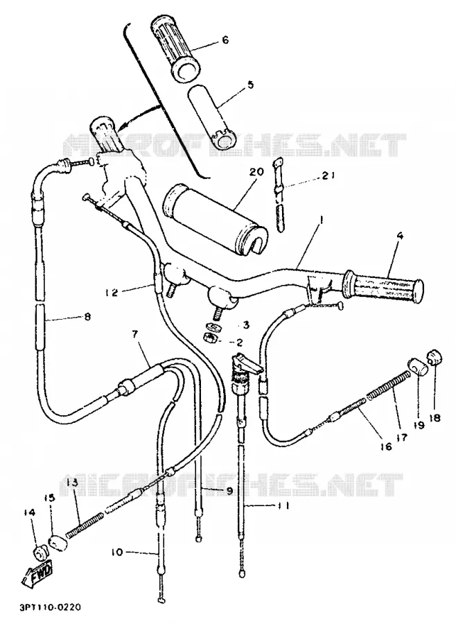 HANDLEBAR & CABLES Yamaha MOTO 50 1995 PW  PW50