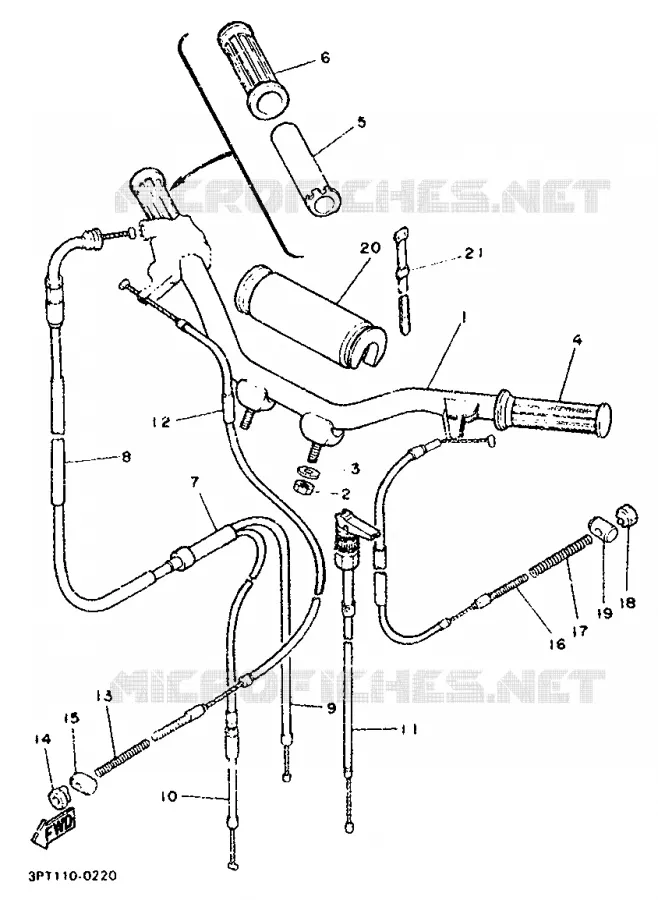 HANDLEBAR & CABLES Yamaha MOTO 50 1995 PW  PW50
