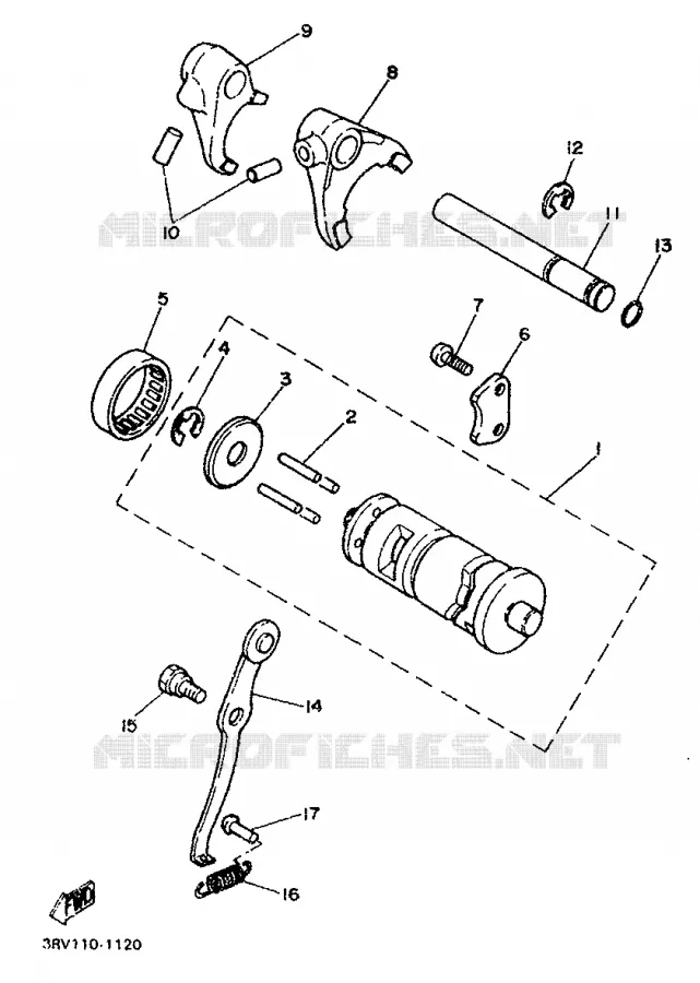 GEAR SHIFT SELECTOR DRUM / FORKS Yamaha MOTO 80 1997 PW  PW80