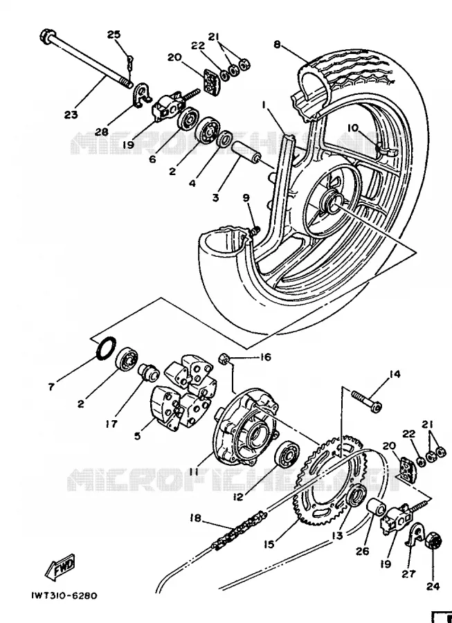 REAR WHEEL Yamaha MOTO 350 1991 RDLC  RD350LC