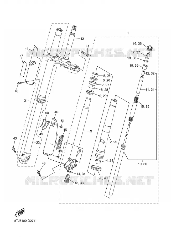 FRONT FORK Yamaha MOTO 250 2005 WRF  WR250FT