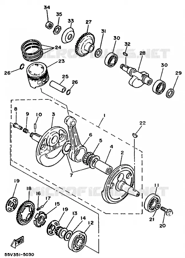 CRANKSHAFT / PISTON Yamaha MOTO 350 1989 XT  XT350