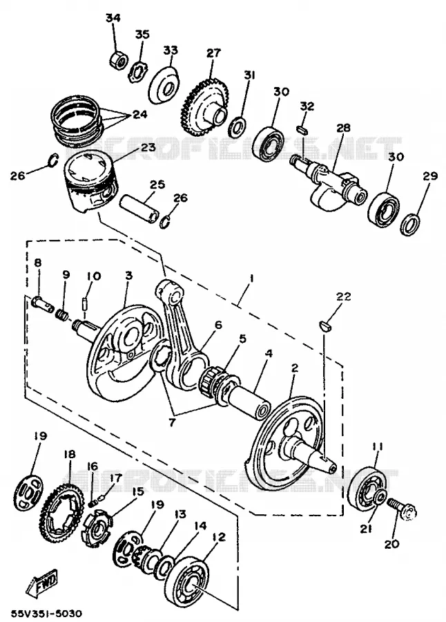 CRANKSHAFT / PISTON Yamaha MOTO 350 1991 XT  XT350