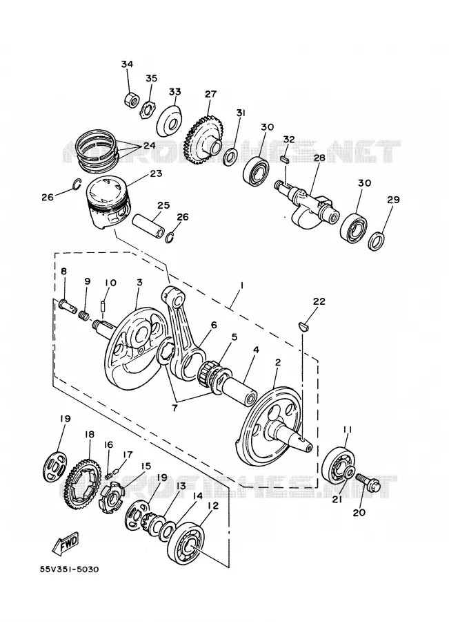 CRANKSHAFT / PISTON Yamaha MOTO 350 1988 XT  XT350'88