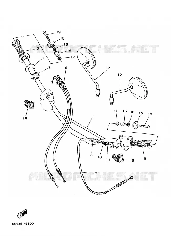 HANDLEBAR & CABLES Yamaha MOTO 350 1988 XT  XT350'88