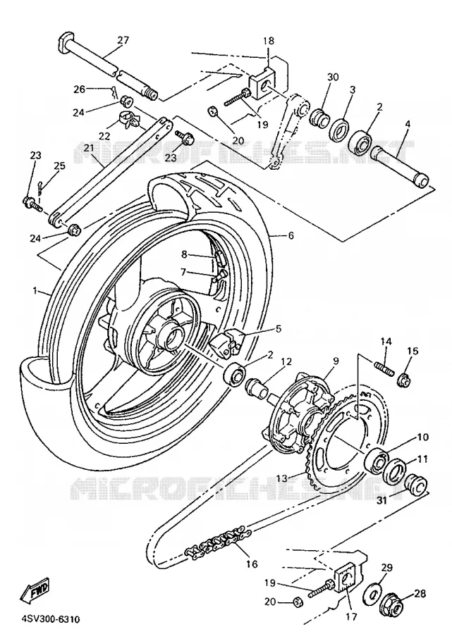 REAR WHEEL Yamaha MOTO 1000 1998 THUNDERACE  YZF1000R